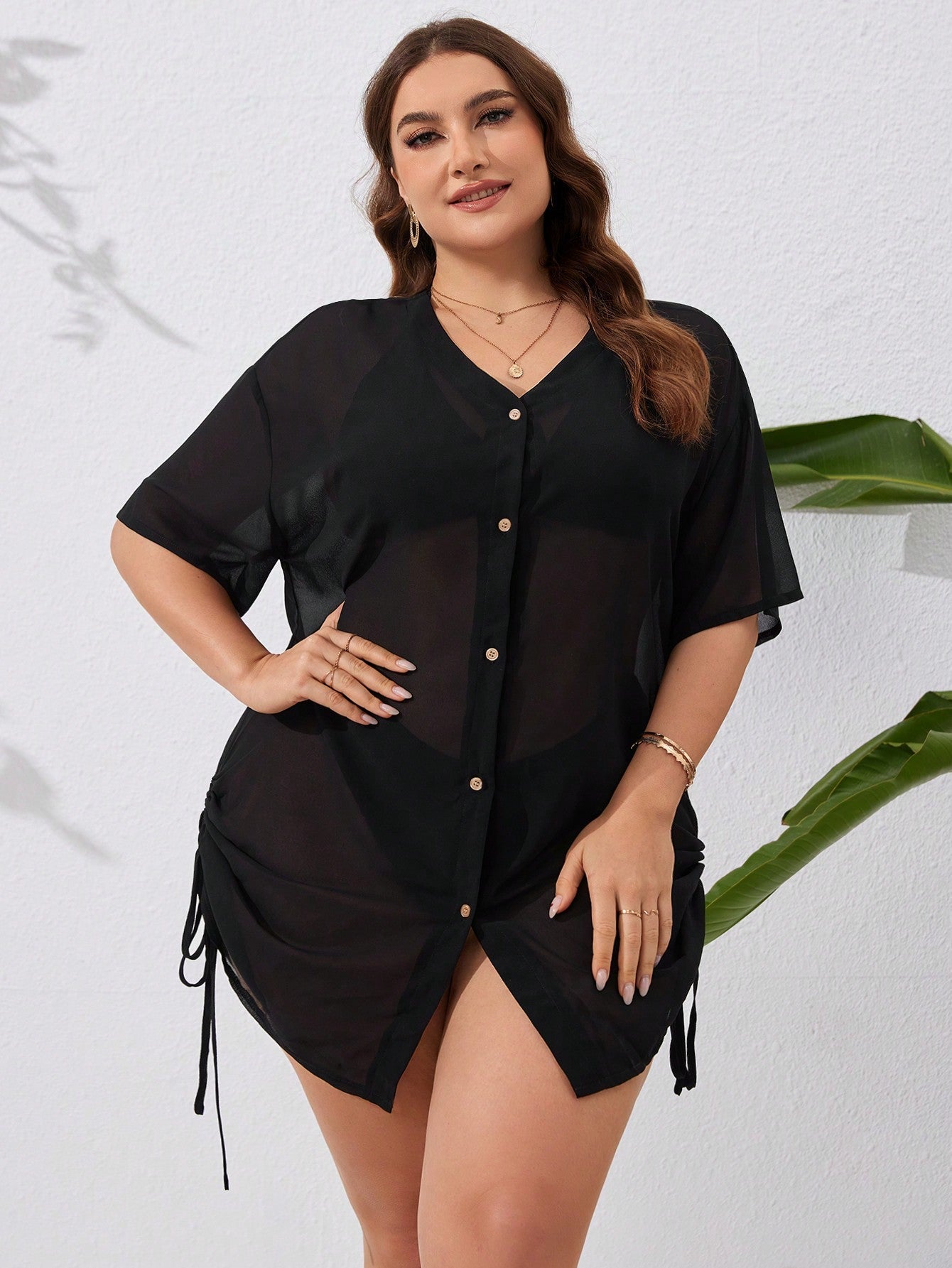 Saída de Praia Kimono feminino com Botões e Ajuste na Lateral com Cordão - Zoe