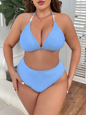 Biquíni Feminino com Textura Canelada e Detalhe com pérolas