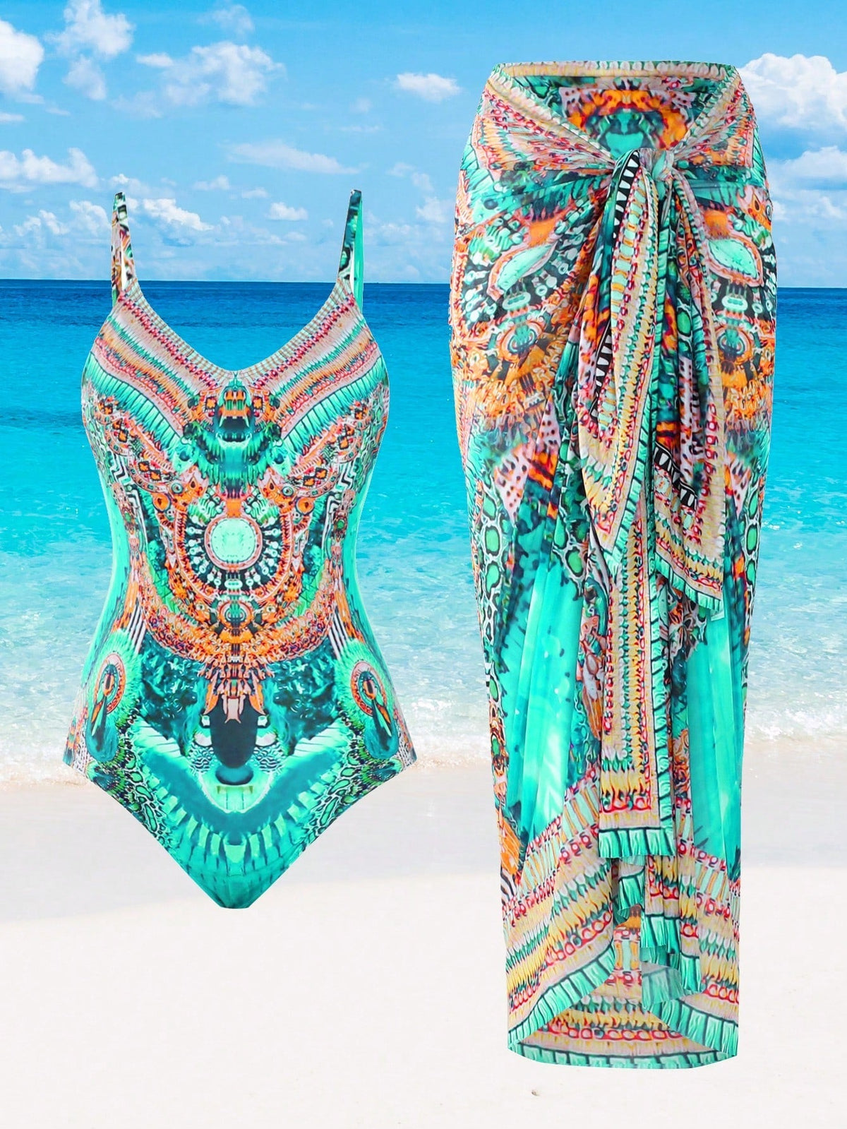 Maiô com saída de praia feminino e estampado Adriely