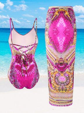 Maiô com saída de praia feminino e estampado Adriely