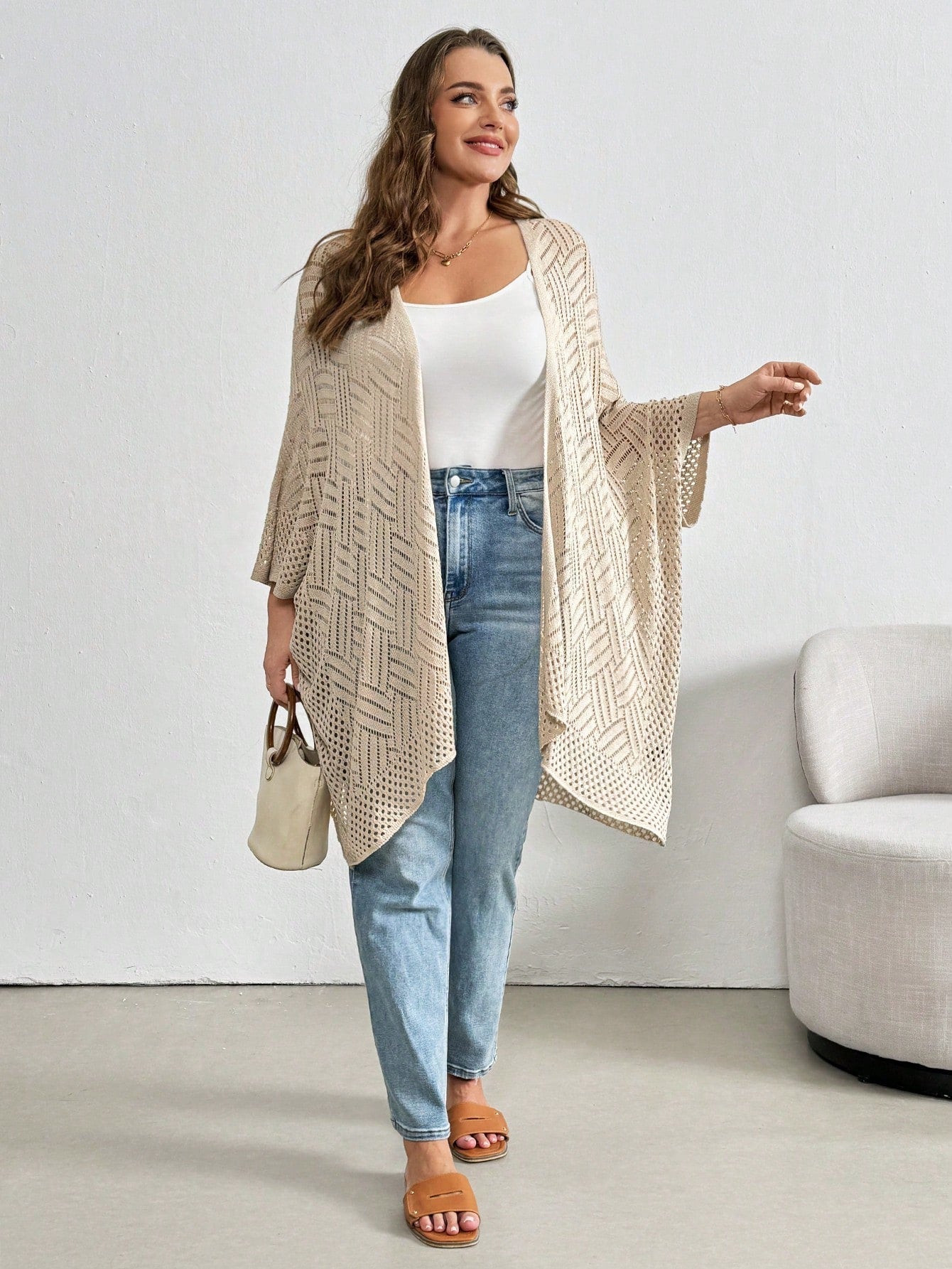Cardigan Feminina de Praia com Efeito Vazado Nicole