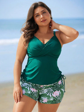 Tankini Feminino com Laterais Ajustáveis e Shorts Estampado Angelyne