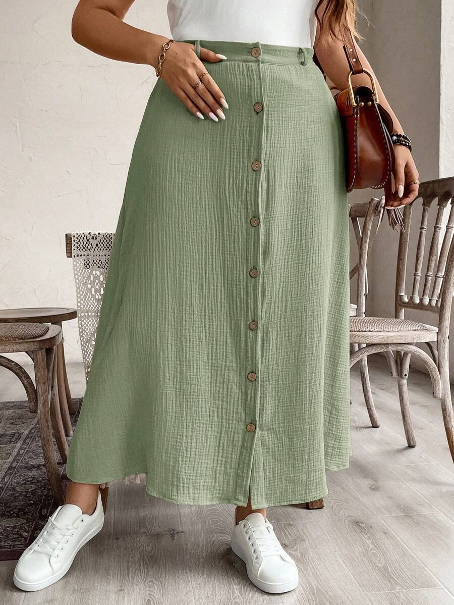 Saia Feminina de Algodão Comprimento Médio com Botões - Rossela