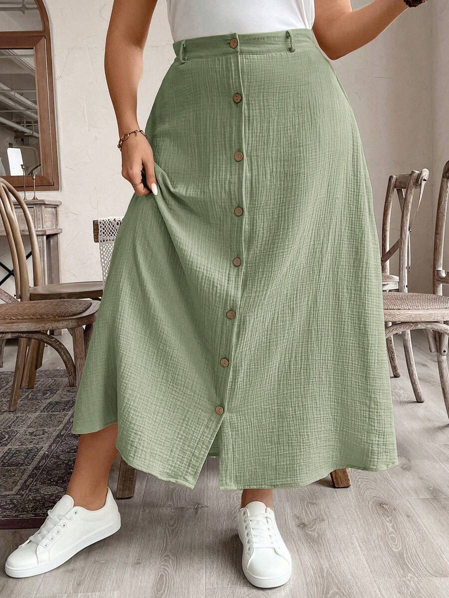 Saia Feminina de Algodão Comprimento Médio com Botões - Rossela