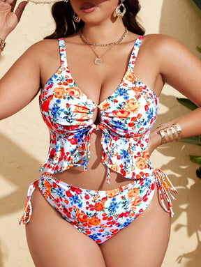 Tankini Feminino com Babado no Busto, Amarração Lateral, Fenda Carolina