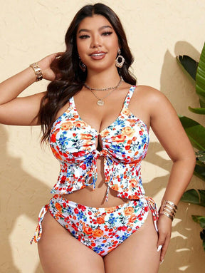 Tankini Feminino com Babado no Busto, Amarração Lateral, Fenda Carolina