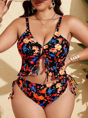 Tankini Feminino com Babado no Busto, Amarração Lateral, Fenda Carolina