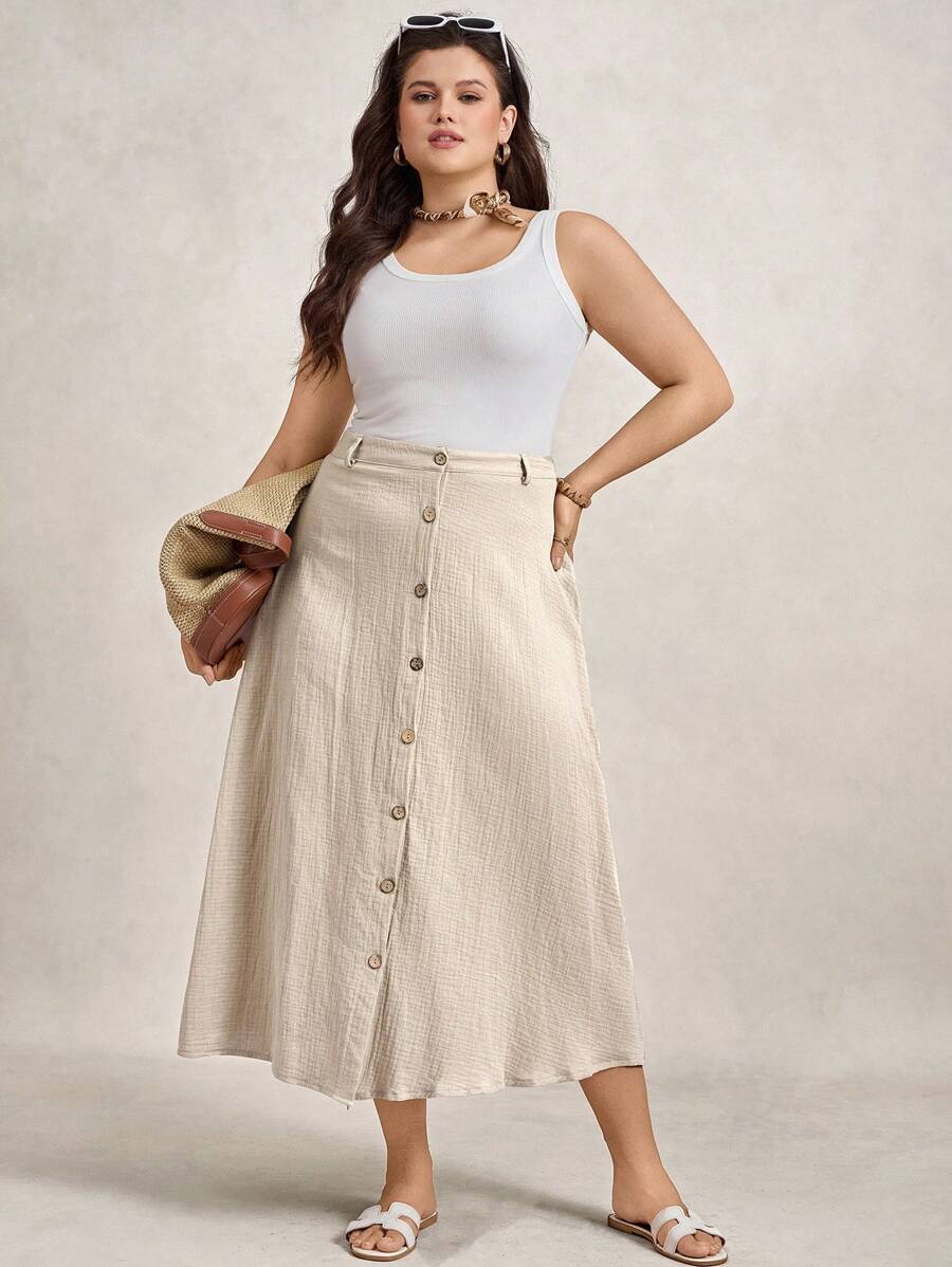 Saia Feminina de Algodão Comprimento Médio com Botões - Rossela