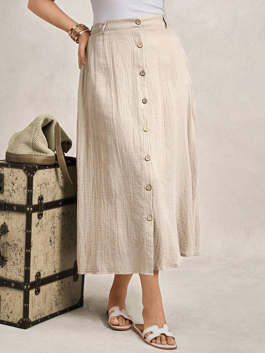 Saia Feminina de Algodão Comprimento Médio com Botões - Rossela